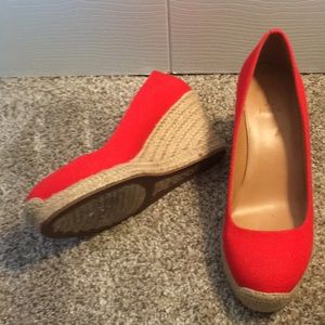 J Crew “Seville” Red Espadrille Canvas Wedges Heels Size 9M